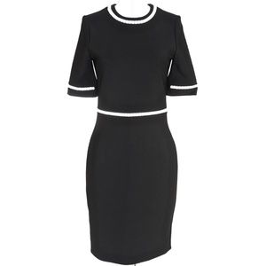 MUGLER Black Dress Short Sleeve Faux Pearls Round Neckline Sz 40